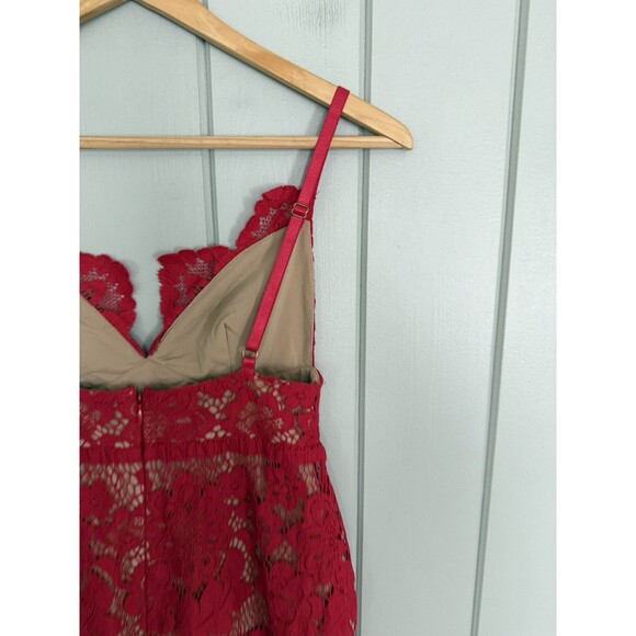 For Love & Lemons Gianna Midi Dress XS Red Lace Bodycon Adjustable Straps - Picture 5 of 7